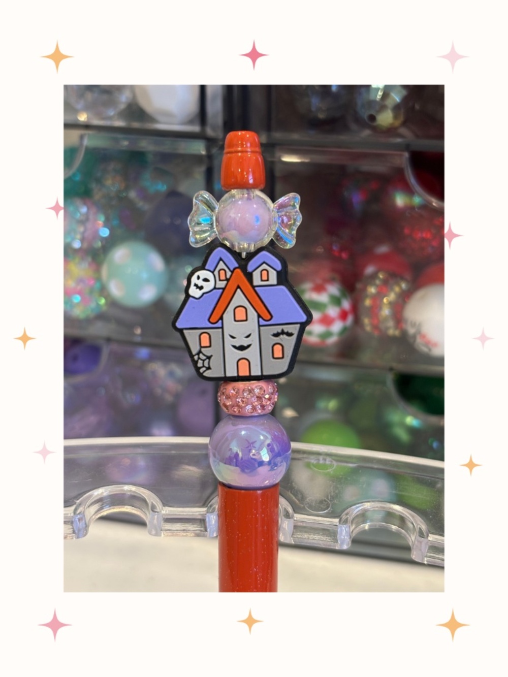 Handmade Spooky House Halloween Beaded Pen